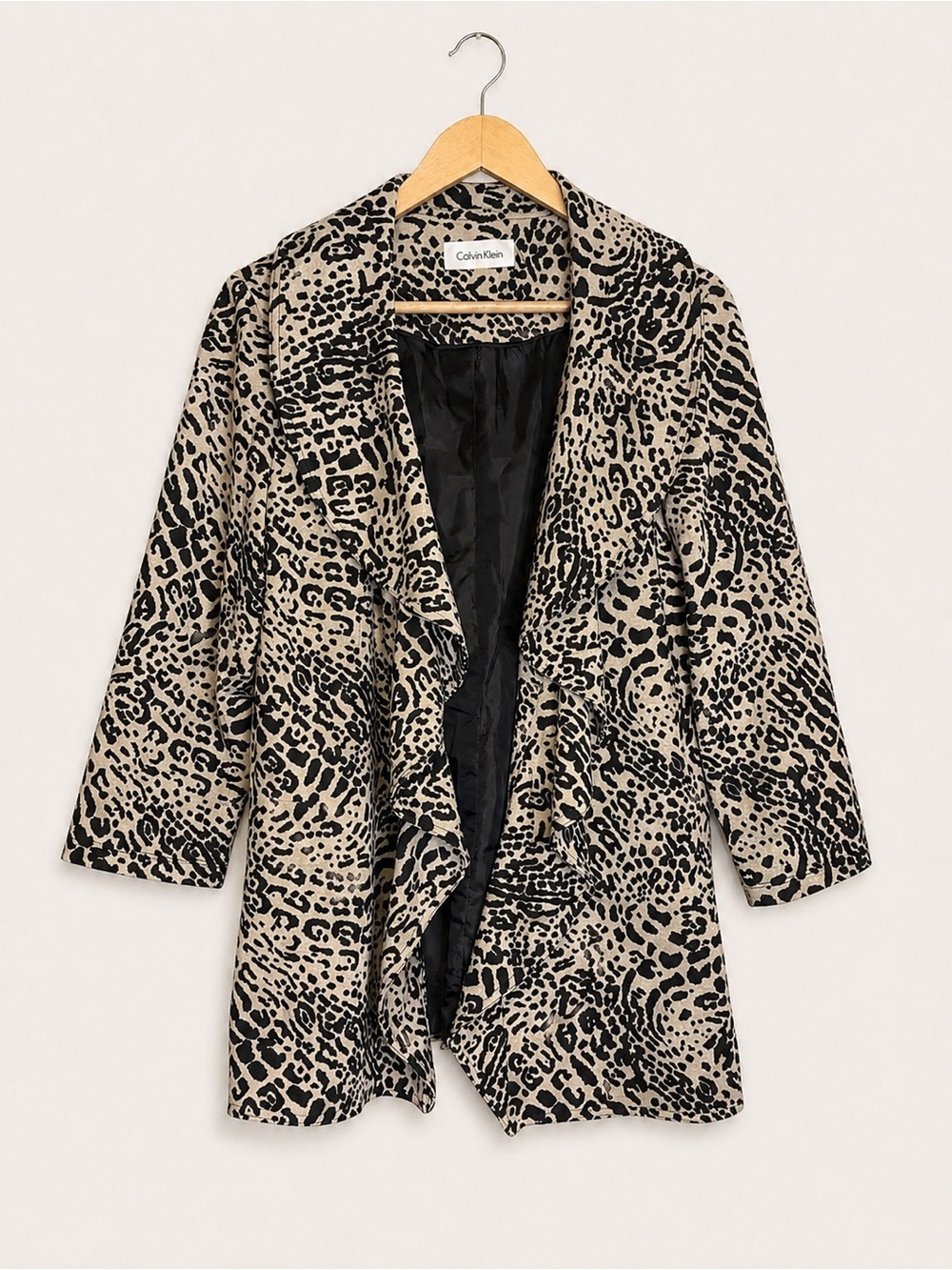 Calvin Klein Women’s Size 12 Animal Print Draped Open Front Jacket Blazer